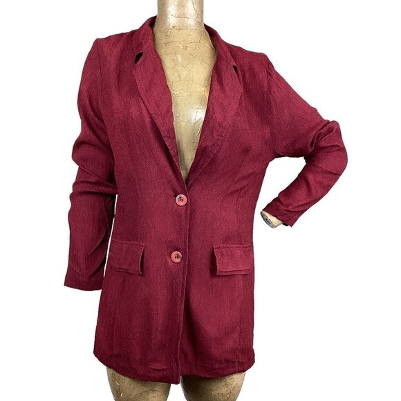 I.C. Collection Silk 2-Button Blazer S/M Burgundy #248B - Picture 1 of 6